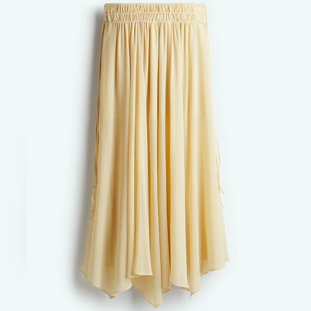 NWT H&M S/S 2025 Chiffon Circle Maxi Skirt Pale Butter Yellow 1284971001 4 8 10